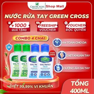 Combo 4 Chai Nước Rửa Tay Khô Green Cross 100ml TOTAL PROTECT – Sạch Nhanh Diệt Khuẩn 99.9%