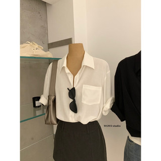 𝐏𝐡𝐢𝐞𝐧 𝐖𝐆𝐖𝐄 | (Sẵn) w9244 Áo Sơ Mi 1 Túi Cổ Bẻ 2 Màu Đen Trắng