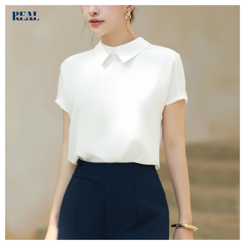 Sơ mi công sở tay ngắn cánh dơi Paris REAL CLOTHES (tổng hợp màu), ít nhăn, có nút dự phòng