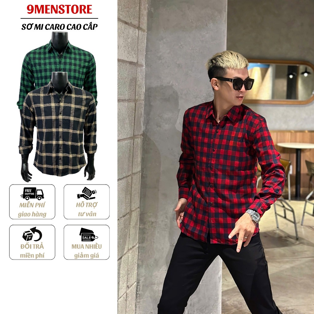 Sơ Mi Tay Dài Nam Cao Cấp Họa Tiết Caro Hình Thêu Mạnh Mẽ Phong Cách Đường Phố Menswear 0611