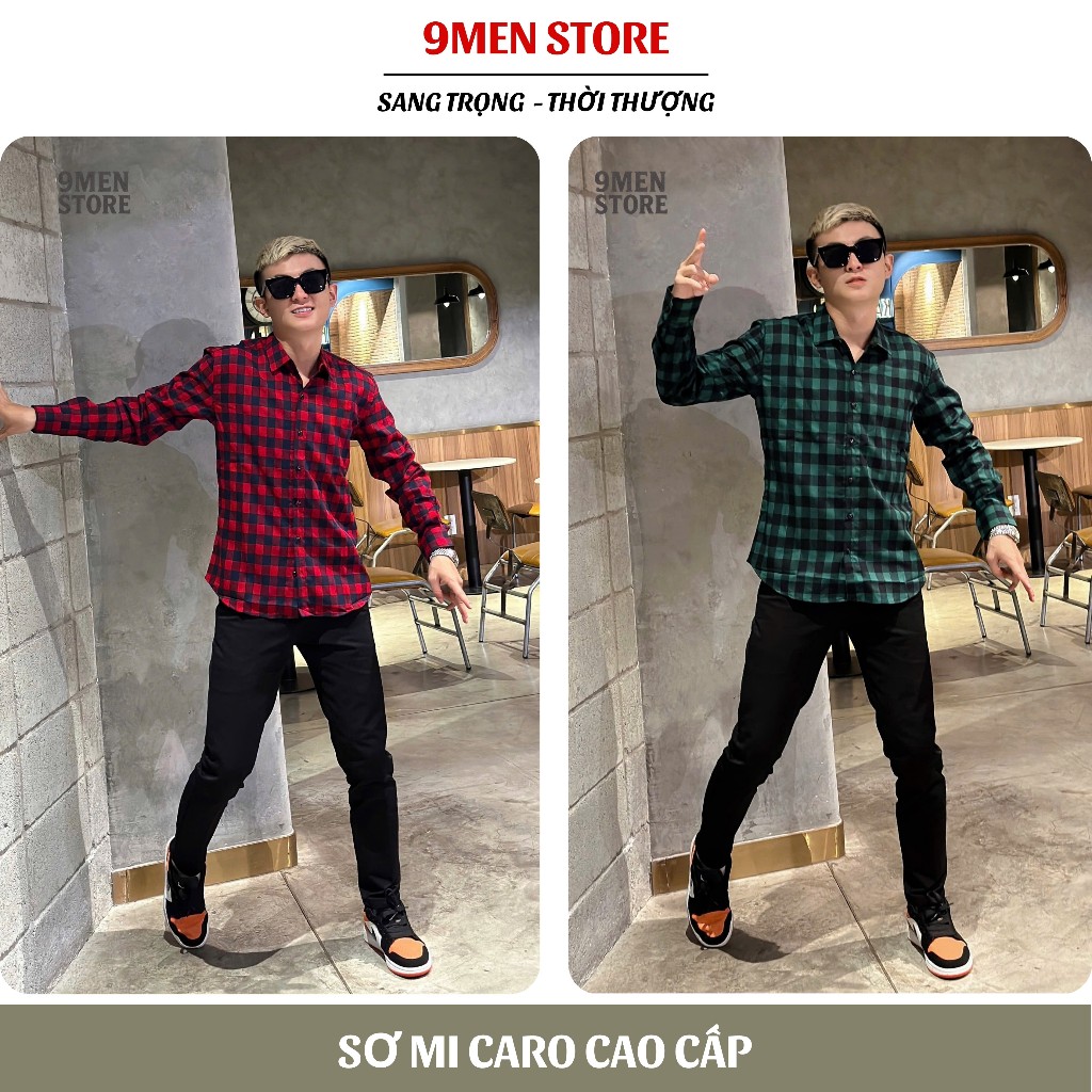 Sơ Mi Tay Dài Nam Cao Cấp Họa Tiết Caro Hình Thêu Mạnh Mẽ Phong Cách Đường Phố Menswear 0611