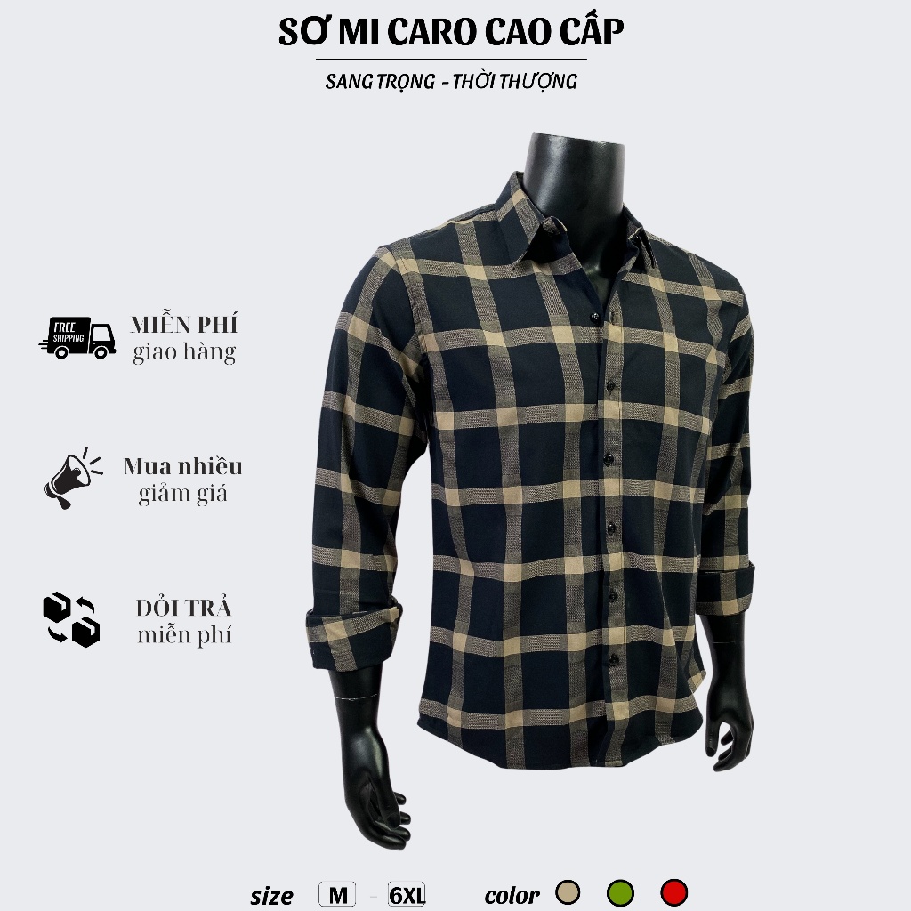 Sơ Mi Tay Dài Nam Cao Cấp Họa Tiết Caro Hình Thêu Mạnh Mẽ Phong Cách Đường Phố Menswear 0611