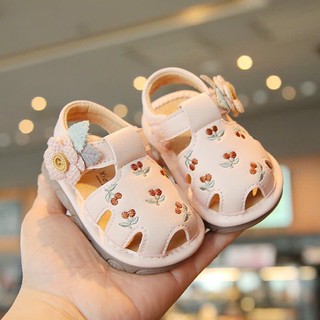 Dép Quai Hậu Dép Tập Đi Chíp Chíp Thêu Cherry Đính Nơ Hoa Xinh Cho Bé Gái 6-24 tháng K062