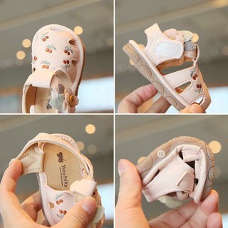 Dép Quai Hậu Dép Tập Đi Chíp Chíp Thêu Cherry Đính Nơ Hoa Xinh Cho Bé Gái 6-24 tháng K062