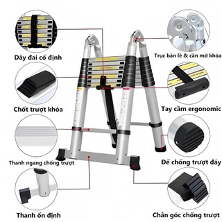 Thang Rút Nhôm Inox Chữ A Chữ I Nhập Khẩu Thang Rút Đôi Đơn Chất Liệu Nhôm Inox Cao 1.9M/2.7M/3.9M/5.1M/6M Bảo hành 2năm