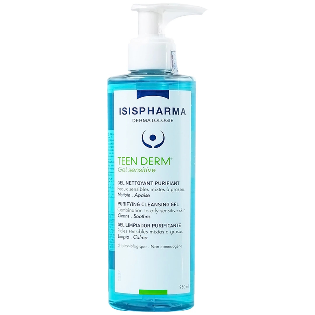 Gel rửa mặt giảm nhờn giảm mụn ISISPHARMA TEEN DERM GEL SENSITIVE 100ml/250ml - dành cho da nhạy cảm