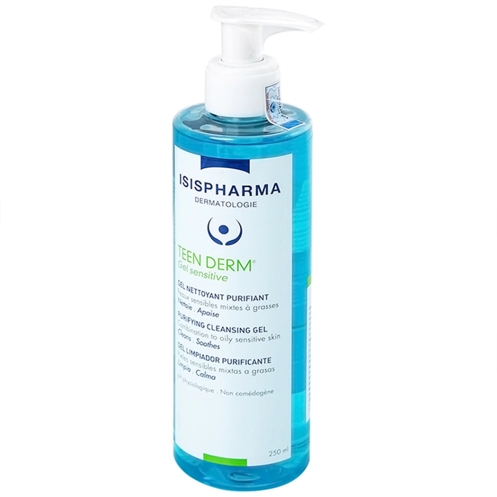 Gel rửa mặt giảm nhờn giảm mụn ISISPHARMA TEEN DERM GEL SENSITIVE 100ml/250ml - dành cho da nhạy cảm