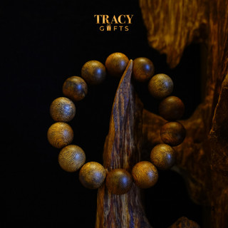 Vòng tay trầm hương hạt tròn “Minh Trí Tài Lộc” TRACY GIFTS, tuổi 10 năm phong thủy may mắn quà tặng