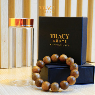 Vòng tay trầm hương hạt tròn “Minh Trí Tài Lộc” TRACY GIFTS, tuổi 10 năm phong thủy may mắn quà tặng
