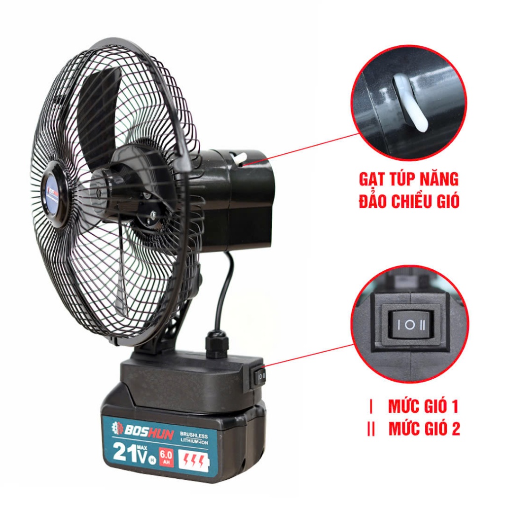 [Quạt Xoay] Quạt mini dùng pin chân phổ thông BOSHUN BS-Q08, Lồng quạt 8inch, 2 Tốc độ gió