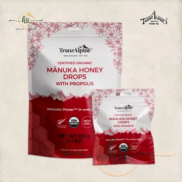 Kẹo ngậm mật ong Manuka hữu cơ MGO550+ với keo ong TranzAlpine Organic Manuka Honey Drops with Propolis 25 viên