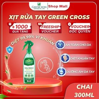 Chai Xịt Rửa Tay Khô Green Cross 300ml TOTAL PROTECT - Diệt Khuẩn 99.9% - Hương Trà Xanh