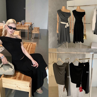 𝐏𝐡𝐢𝐞𝐧 𝐖𝐆𝐖𝐄 | (Sẵn) w8787 Set Thun Co Dãn Áo Trễ Vai Chân Váy Dáng Lửng