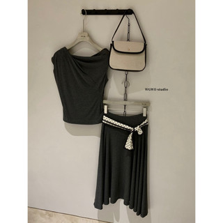 𝐏𝐡𝐢𝐞𝐧 𝐖𝐆𝐖𝐄 | (Sẵn) w8787 Set Thun Co Dãn Áo Trễ Vai Chân Váy Dáng Lửng