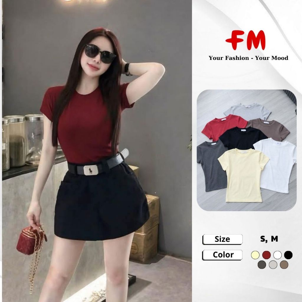 Áo Thun Slimfit Nữ FMSTYLE tay ngắn cổ tròn trơn vải thun co giãn thoải mái Freesize 26020091