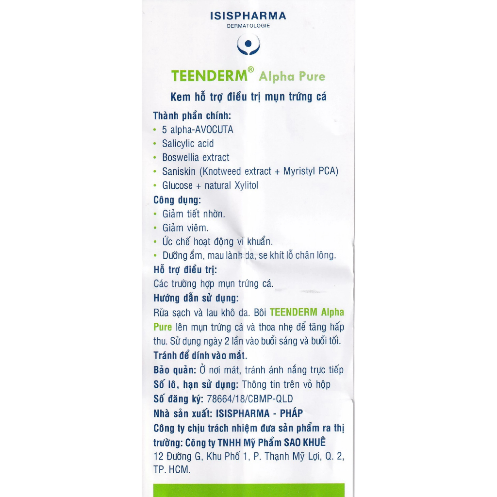 Kem chấm giảm mụn viêm chuyên sâu ISISPHARMA TEEN DERM α-Pure 30ml - Kiểm soát nhờn, giảm viêm