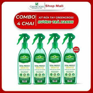 Combo 4 Chai Xịt Rửa Tay Khô Green Cross 300ml TOTAL PROTECT - Diệt Khuẩn 99.9% - Hương Trà Xanh