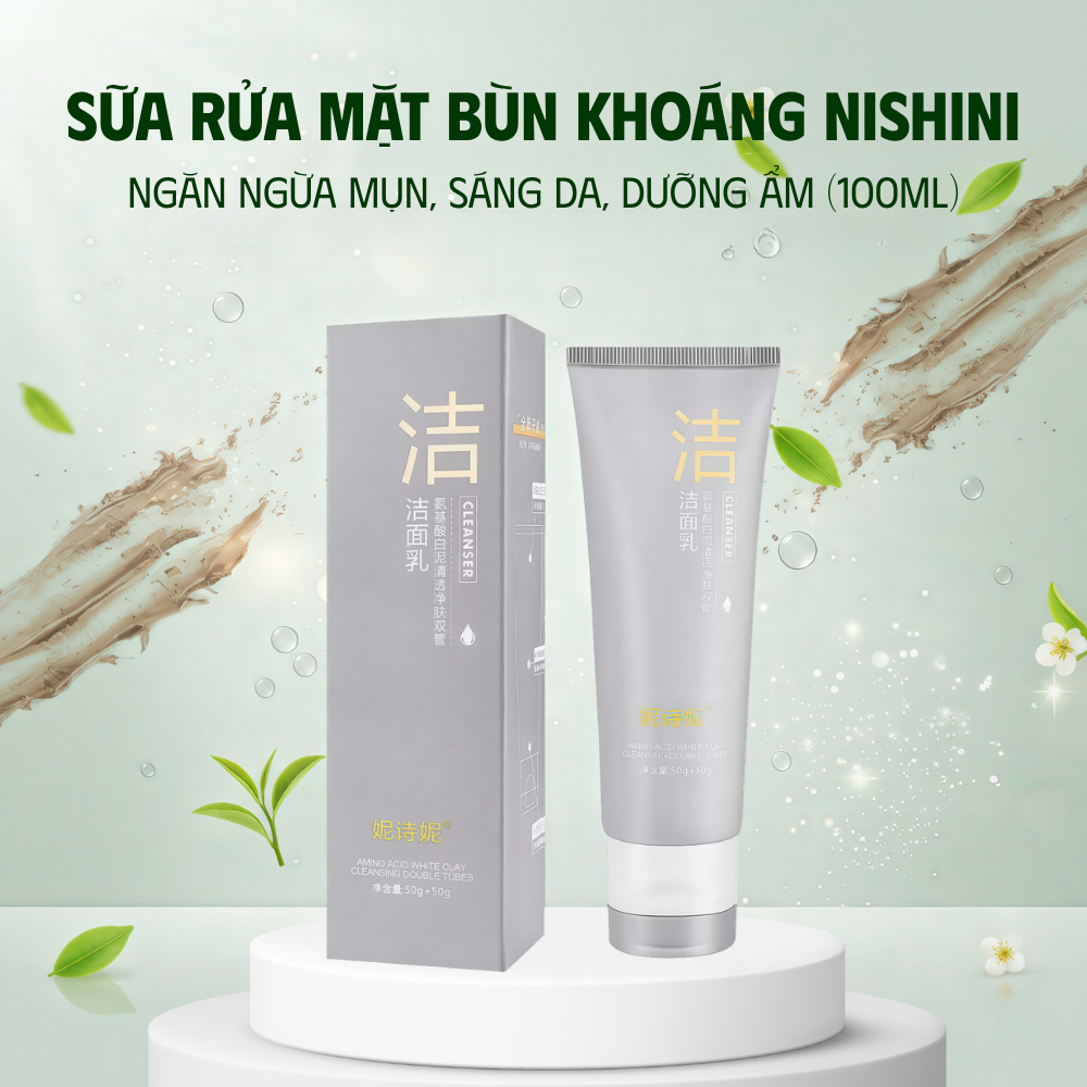 Sữa Rửa Mặt Bùn Khoáng Nishini 100ml - Làm Sạch Sâu, Kiểm Soát Dầu, Hỗ Trợ Giảm Mụn, Dưỡng Ẩm, Da Sáng Mịn