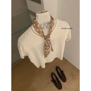 𝐏𝐡𝐢𝐞𝐧 𝐖𝐆𝐖𝐄 | (Sẵn) w9195 Áo Len Mỏng Viền Kẻ Cộc Tay Mùa Hè Cho Nữ