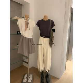 𝐏𝐡𝐢𝐞𝐧 𝐖𝐆𝐖𝐄 | (Sẵn) w9195 Áo Len Mỏng Viền Kẻ Cộc Tay Mùa Hè Cho Nữ