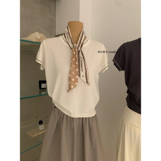 𝐏𝐡𝐢𝐞𝐧 𝐖𝐆𝐖𝐄 | (Sẵn) w9195 Áo Len Mỏng Viền Kẻ Cộc Tay Mùa Hè Cho Nữ
