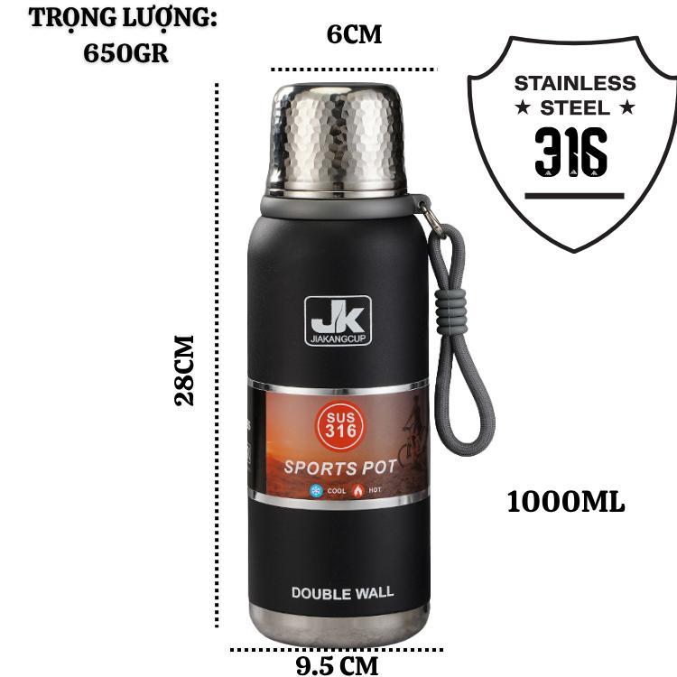 Bình siêu giữ nhệt 24h Inox 316 dung tích 1000ml nắp đậy làm cốc uống nước thông minh-Hàng nội địa trung siêu bền