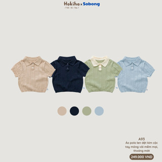 Áo polo cộc tay mỏng len dệt kim cho bé trai, bé gái Hokiha vải len dệt kim mềm mại, thoáng mát size 8-17kg A93