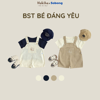 BỘ SƯU TẬP Bé đáng yêu gồm 1 Yếm đùi kaki phối túi và 1 áo phông trơn cho bé Hokiha mềm mại, thoáng mát 8-17kg YY41-A26