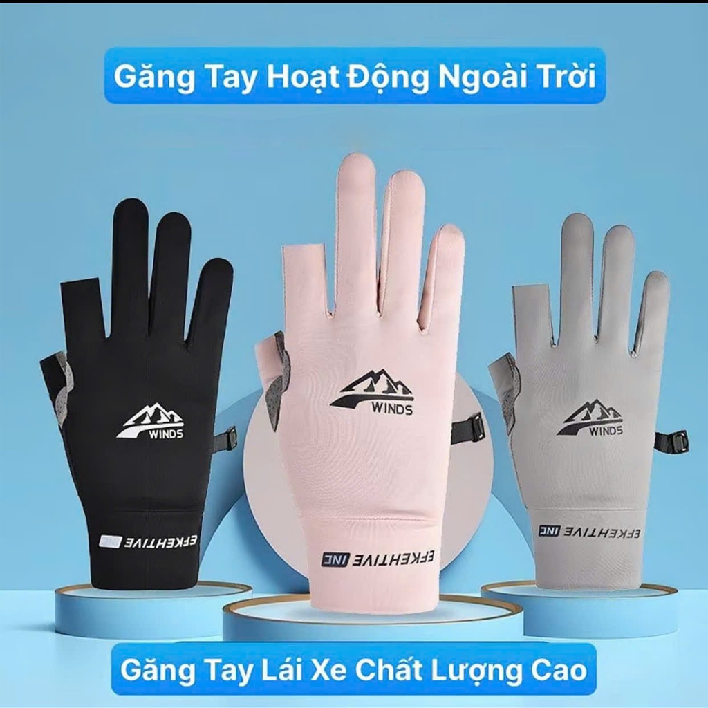 Găng tay chống nắng UPF50+ và tia UV bằng lụa lạnh thoáng khí chống trượt cho Nam và Nữ