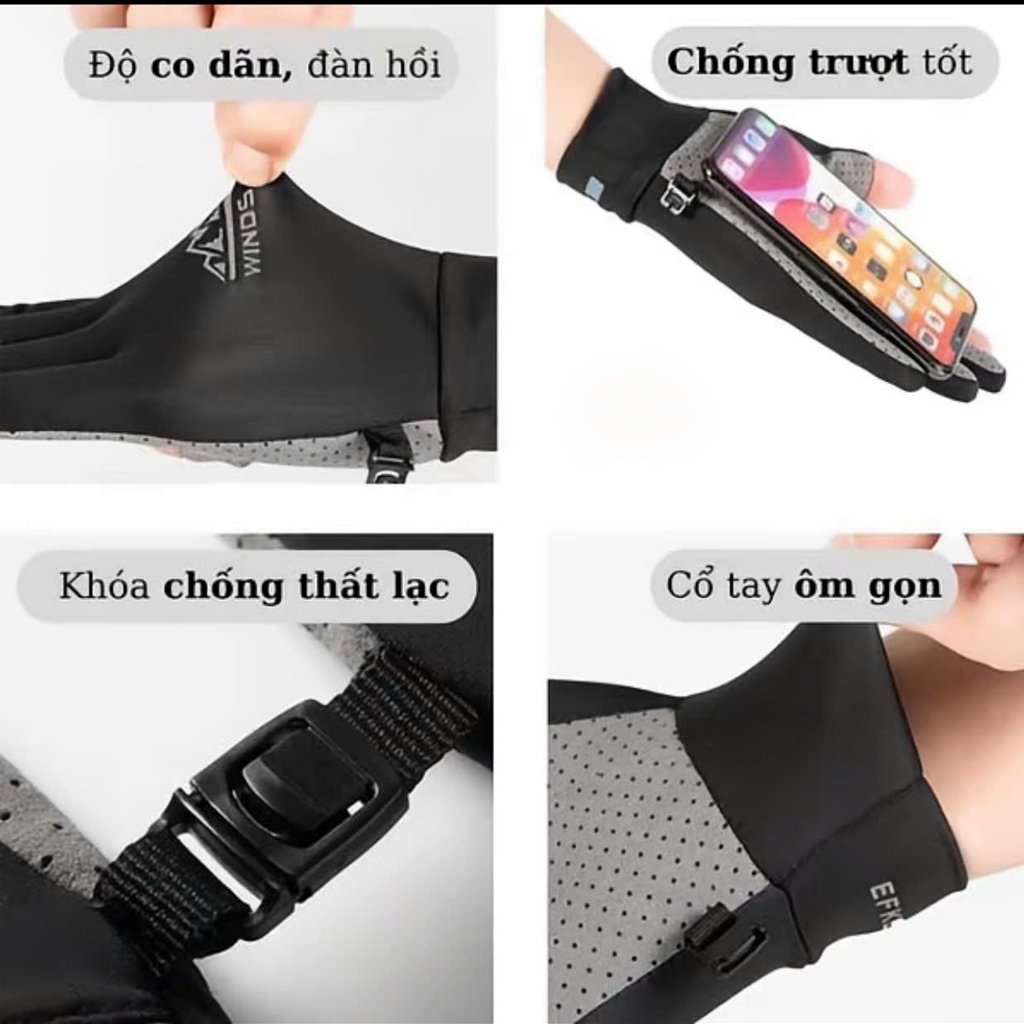 Găng tay chống nắng UPF50+ và tia UV bằng lụa lạnh thoáng khí chống trượt cho Nam và Nữ