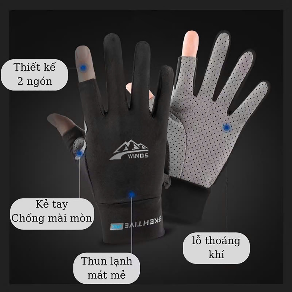 Găng tay chống nắng UPF50+ và tia UV bằng lụa lạnh thoáng khí chống trượt cho Nam và Nữ