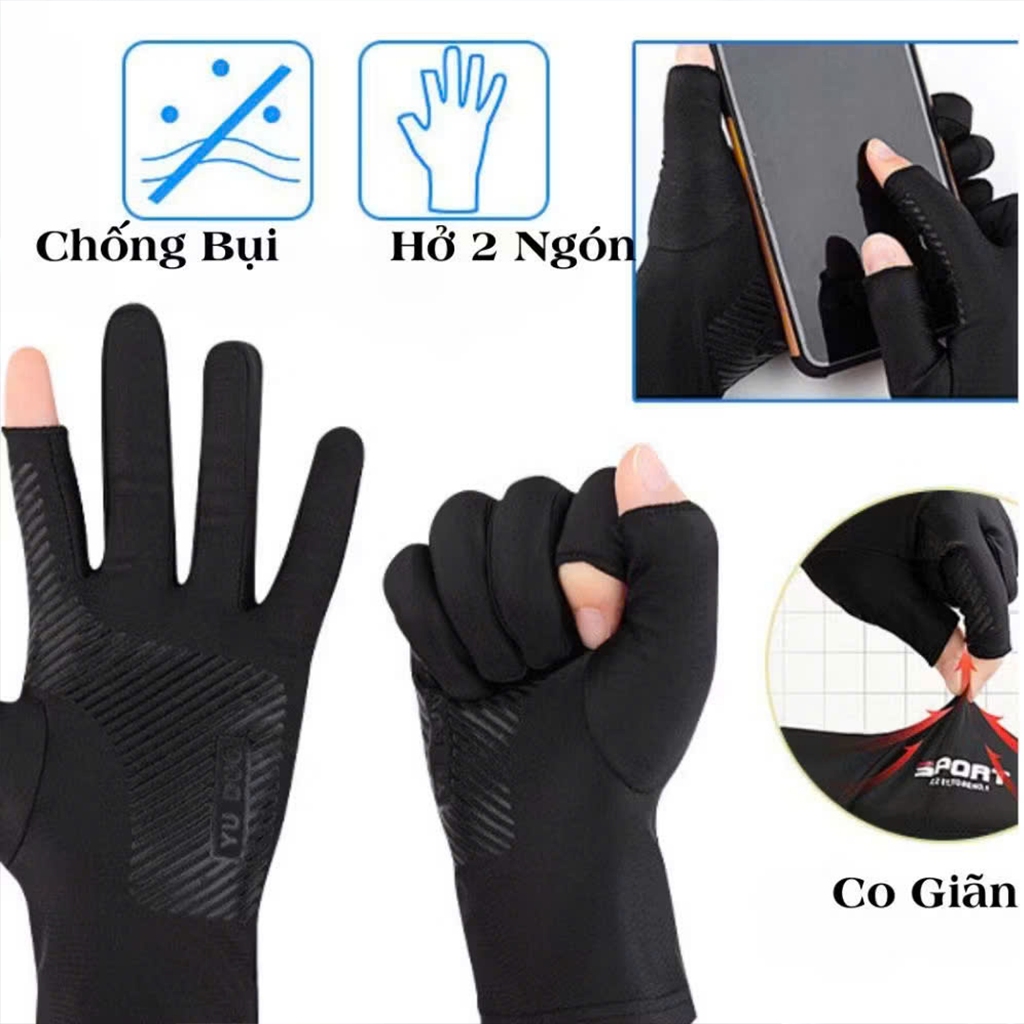 Găng tay chống nắng UPF50+ và tia UV bằng lụa lạnh thoáng khí chống trượt cho Nam và Nữ