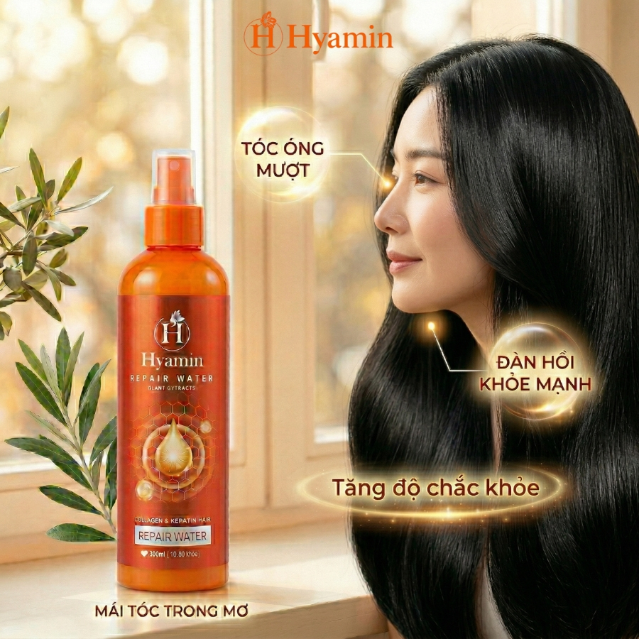 Xịt Đạm Dưỡng Tóc Hyamin Collagen 300ml, Phục Hồi Hư Tổn, Hạn Chế Gãy Tóc, Xơ Rối