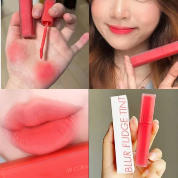 Son Romand Blur 09 Cam Đào, Son Kem Blur Fudge Tint Màu 09 Coral Jubilee