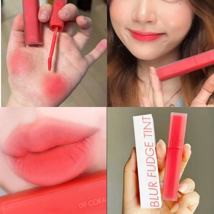 Son Romand Blur 09 Cam Đào, Son Kem Blur Fudge Tint Màu 09 Coral Jubilee