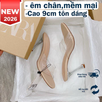 [Model 2026]Guốc Quai Trong ZARA Mica Gót Trong Cao 9cm Mềm Mại Êm Chân Fullbox.Guốc Công Sở Guốc Dạ Tiệc ZARA