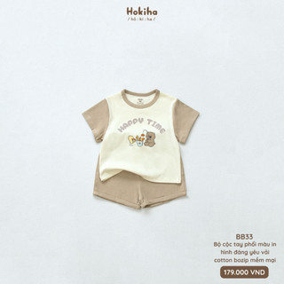 Bộ quần áo phối màu mùa hè in hình đáng yêu Hokiha vải cotton mềm mại, thoáng mát cho bé từ 8-17kg BB33