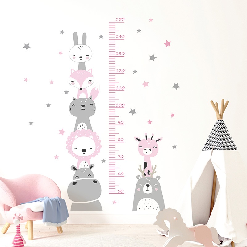 Decal Dán Tường Đo Chiều Cao Hình Cây Và Động Vật Đáng Yêu Có Keo Sẵn 96x169cm - Trang Trí Phòng Bé