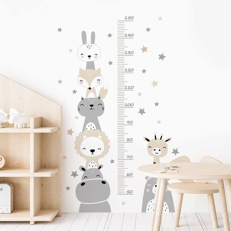 Decal Dán Tường Đo Chiều Cao Hình Cây Và Động Vật Đáng Yêu Có Keo Sẵn 96x169cm - Trang Trí Phòng Bé