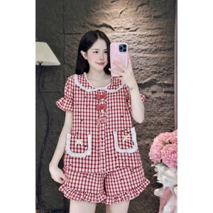 Đồ bộ Pyjama đũi ngắn cổ bèo đính 3 nơ siêu xinh