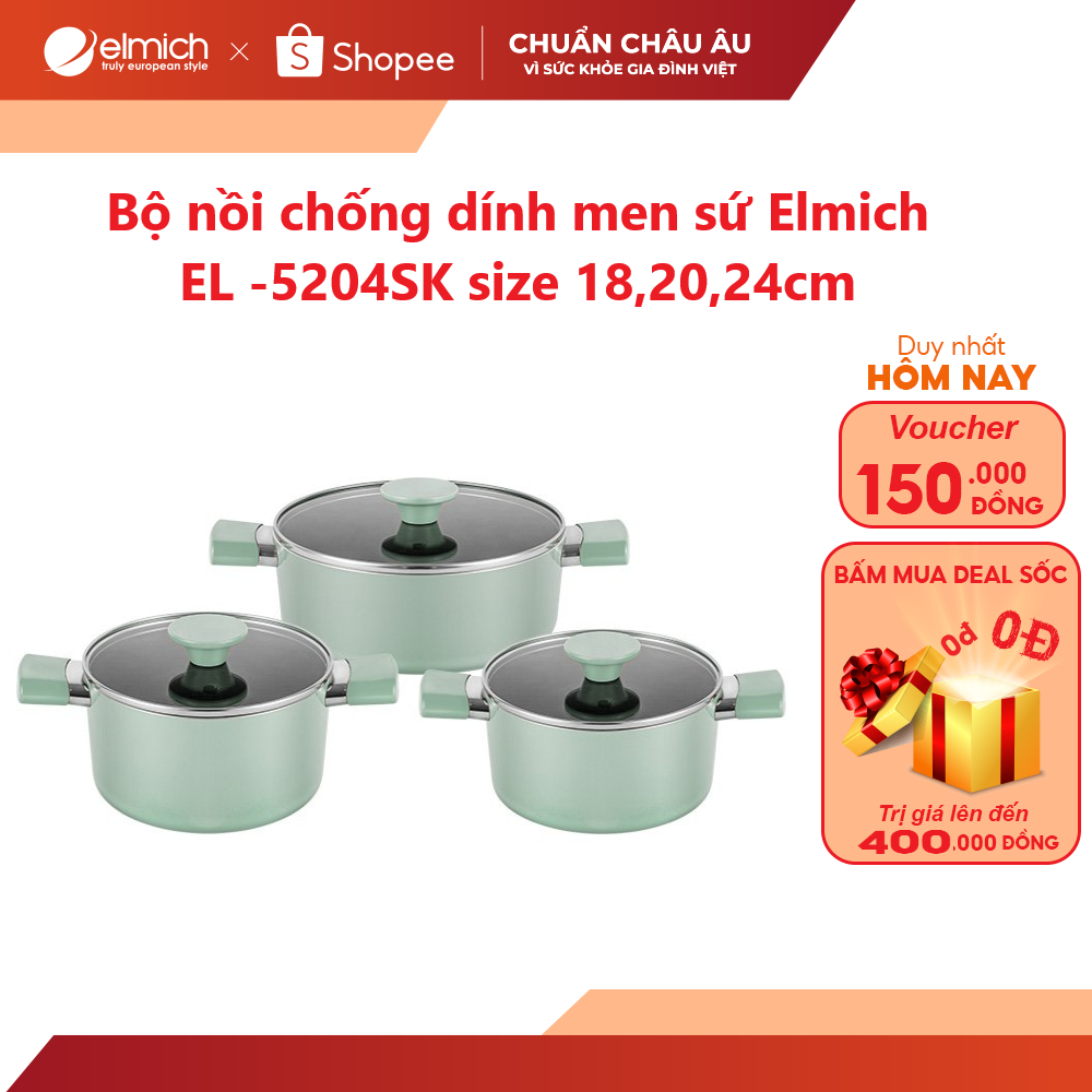 Bộ nồi chống dính Ceramic Elmich EL5204SK size 18,20,24cm