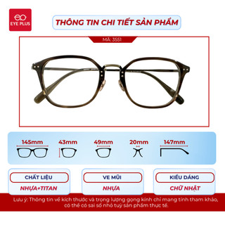 [RM] Kính Cận ACT Dáng Vuông Tròn Reeman 3551 Eye Plus Gọng Kính Acetate Phối Titanium Cao Cấp