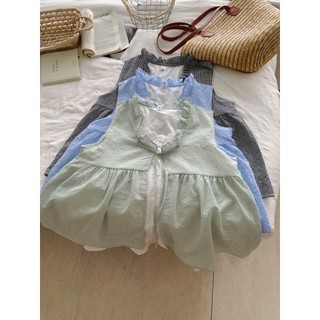 Áo Sát Nách Nữ Kẻ Caro Viền Bèo Buộc Nơ Liền Áo Trắng Trong Dáng Babydoll Xòe Layer - Cakecat