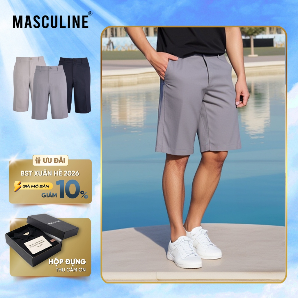 Quần short gió nam MASCULINE MSG600 - Form regular fit chất liệu polyester nhẹ thoáng mát