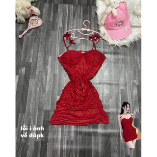 đầm body nhún đỏ kim tuyến siêu sexy