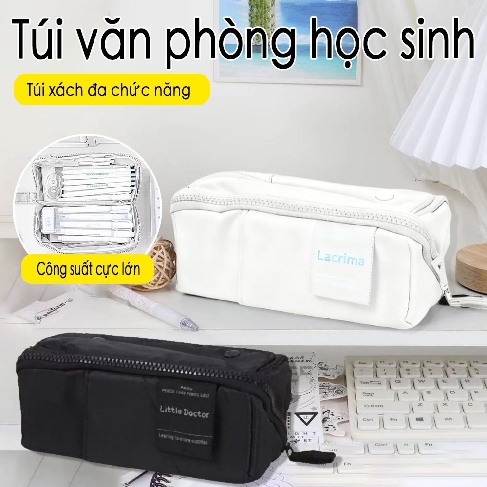 Trường hợp bút chì lớn, túi bút chì công suất lớn với 2 khoang, tổ chức văn phòng vải di động với kéo dây