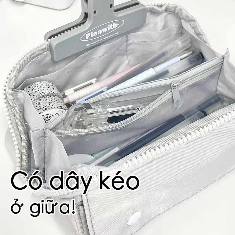 Trường hợp bút chì lớn, túi bút chì công suất lớn với 2 khoang, tổ chức văn phòng vải di động với kéo dây
