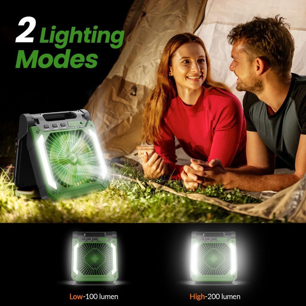 Quạt Dùng Năng Lượng Mặt Trời 20000mAh, Quạt Lều Có Sạc Đựng Pin, Quạt Dã Ngoại Với Pin Dự Phòng & Đèn LED