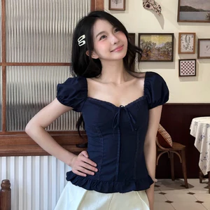 Áo Babydoll Nữ Kiểu Tay Phồng Ren Ngực Thắt Nơ Phong Cách Mùa Hè Kimee - KA840