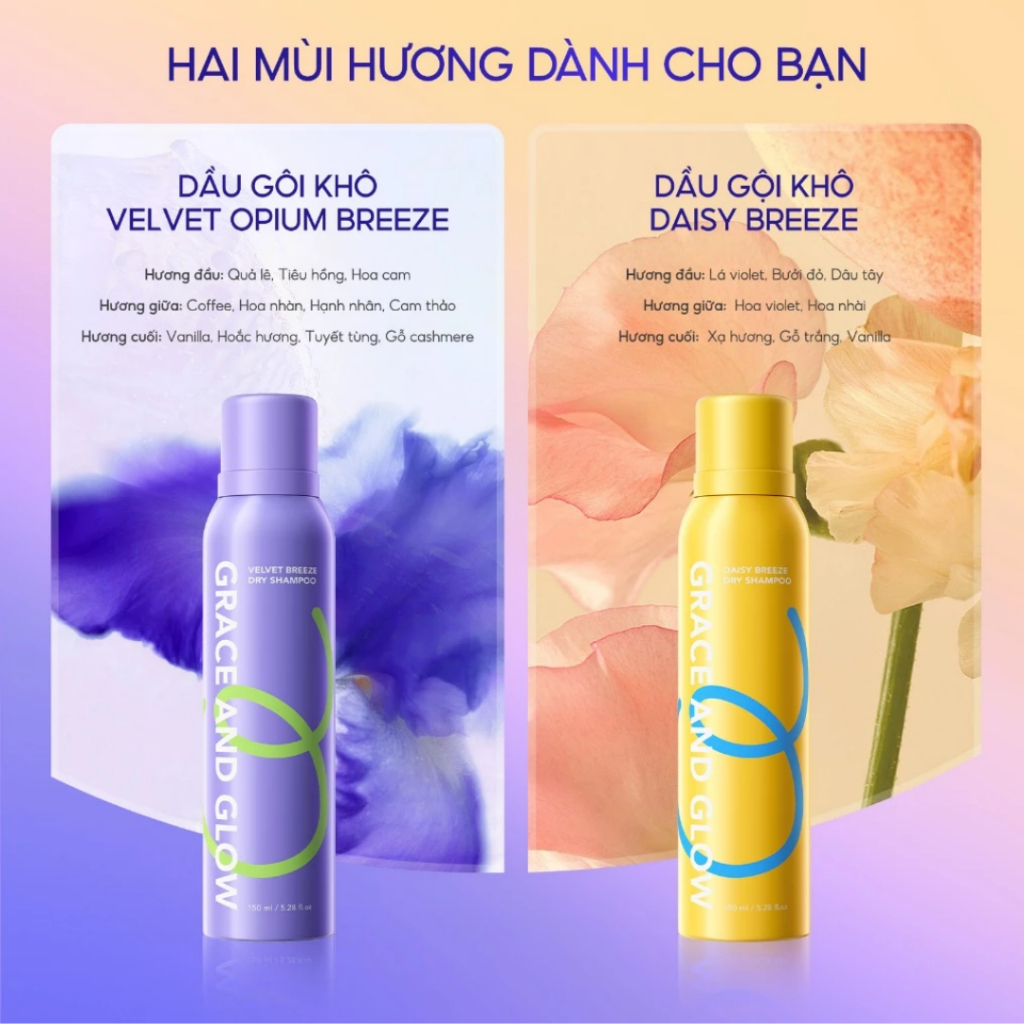 Dầu gội khô phồng tóc Grace and Glow Velvet Opium/Daisy Breeze 150ml kiềm dầu giúp giải cứu tóc bết